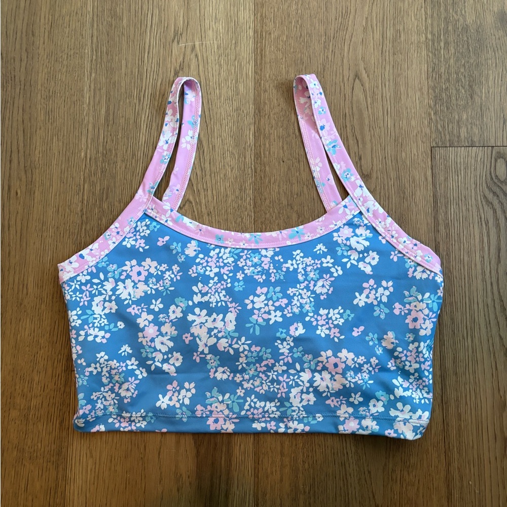 AS Revival Pink Floral Athletic Top with Aqua Accents